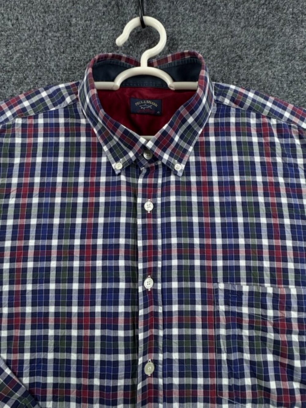 Paul & Shark Blue Red 45 Check Button-Down Long Sleeve Mens Shirt Pocket Adult
